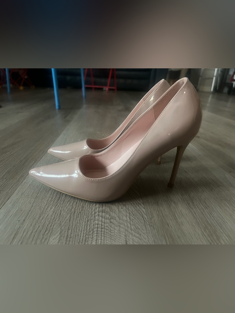 Women's Nude Patent Pointed-Toe Stiletto Heels